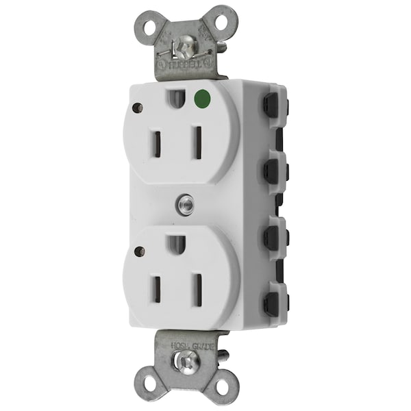 Straight Blade Receptacle, 5-15R, 15 A, 125V AC, 2 Pole, 3 Wire, Flush Mount, Grounded